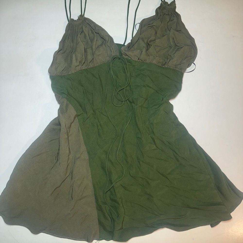 Zara Asymmetrical Olive Green Patchwork Mini Tank Dress Large